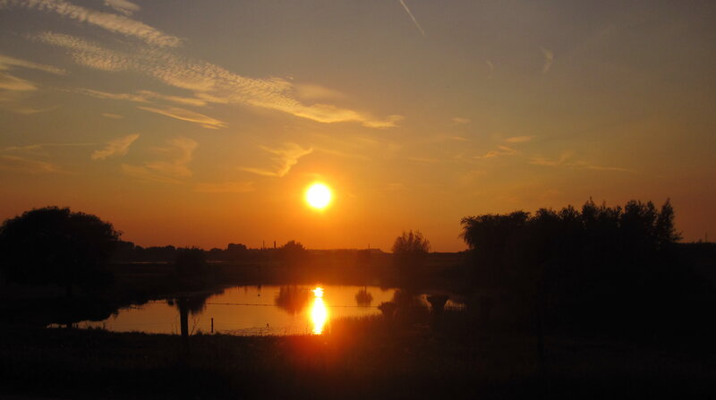 Sunset over Pond — Orange, Serene, Photograph, Sun