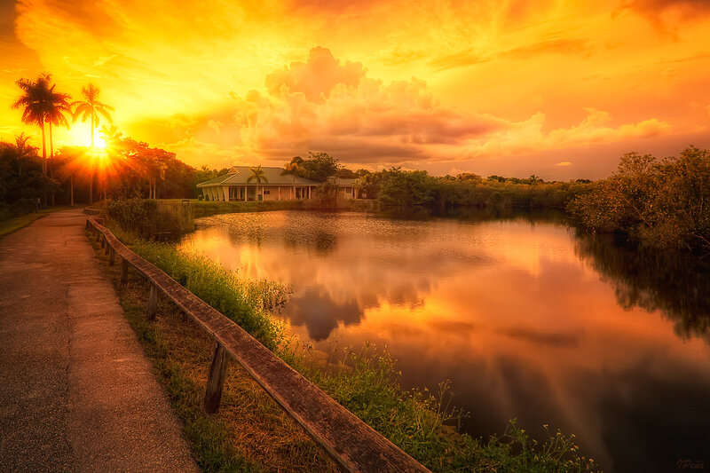 Sunset over Pond — Orange, Serene