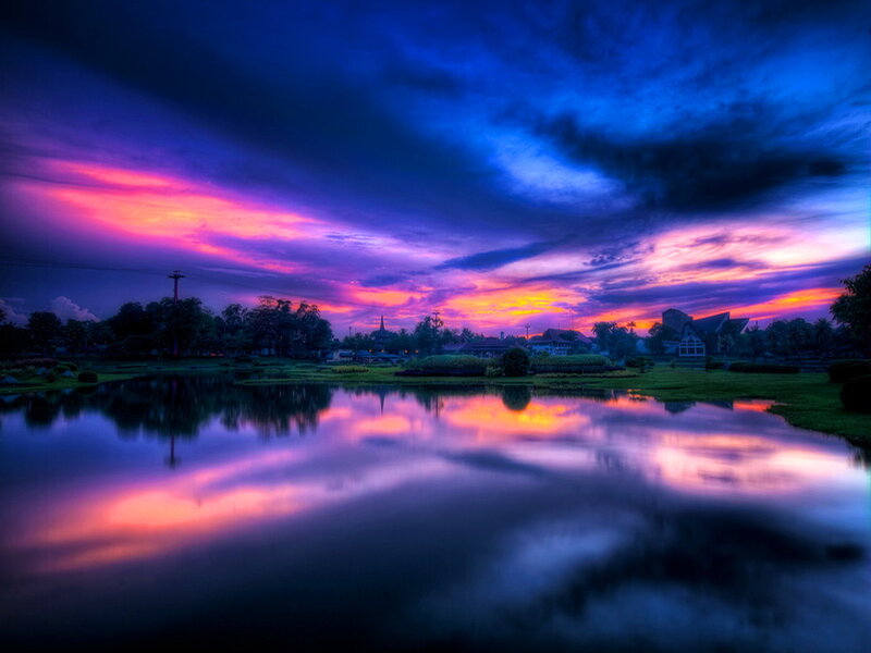 Sunset over Pond — Purple, Dramatic