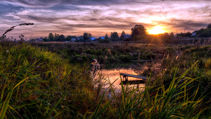 Sunset over Pond — Purple, Serene