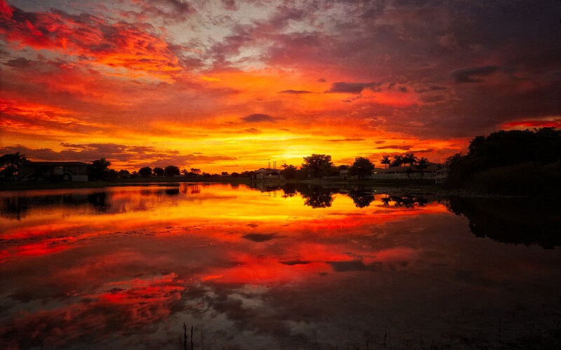 Sunset over Pond — Red