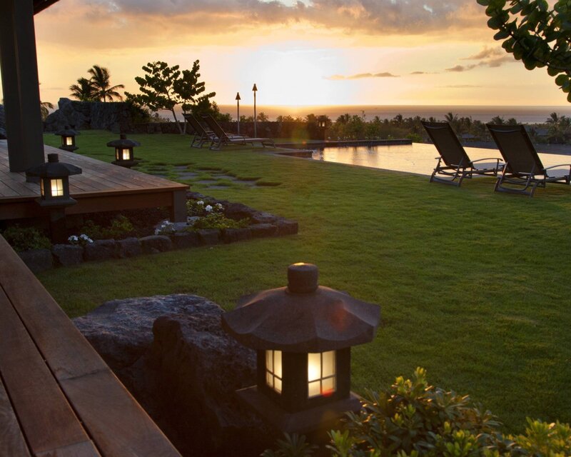 Sunset over Pool and Lawn