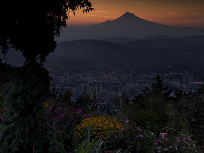 Sunset over Portland and Mount Hood