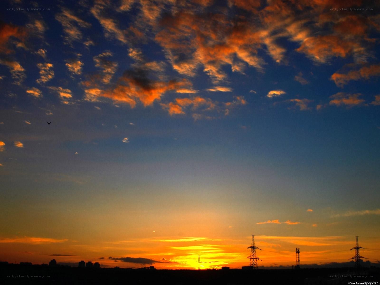 Sunset over power lines