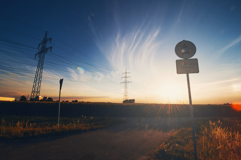 Sunset over Power Lines — Blue, Dramatic