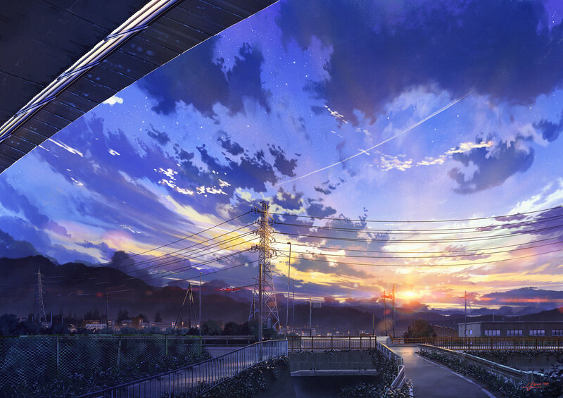Sunset over Power Lines — Blue, Serene