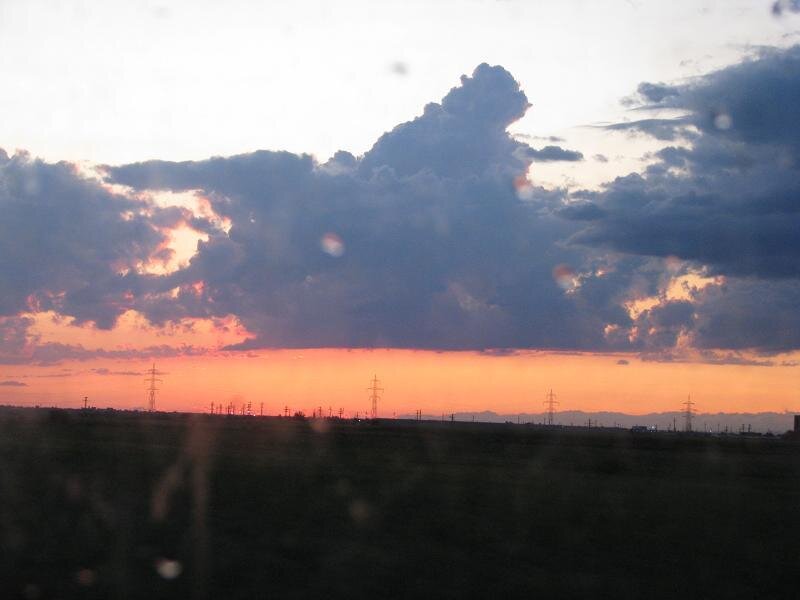 Sunset over Power Lines — Orange, Dramatic, Photograph, Clouds, Power Lines