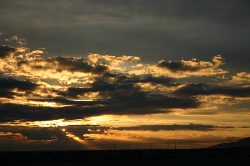 Sunset over Power Lines — Orange, Dramatic, Photograph, Clouds, Sun