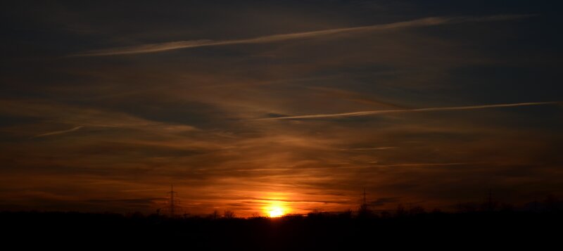 Sunset over Power Lines — Orange, Dramatic, Photograph, Sun, Power Lines