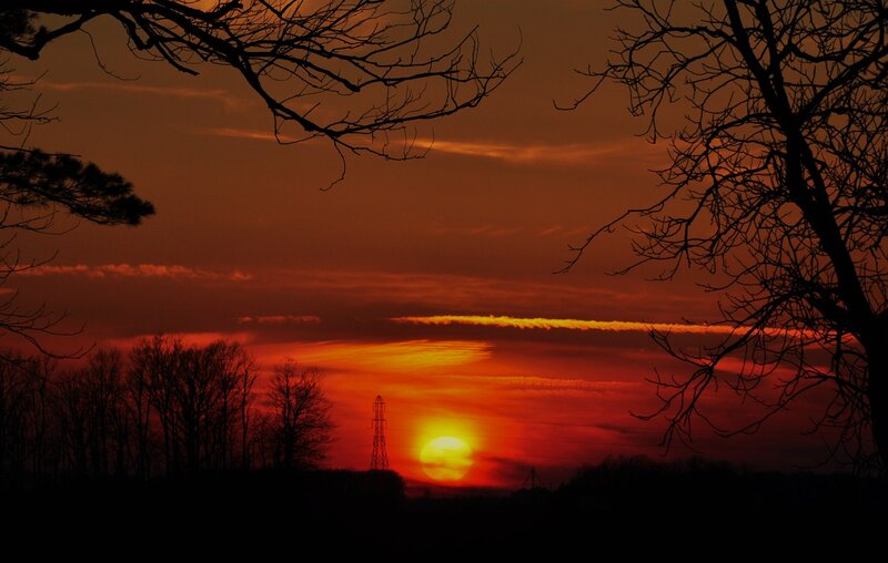 Sunset over Power Lines — Orange, Dramatic