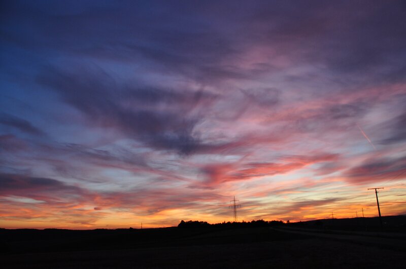 Sunset over Power Lines — Purple, Dramatic
