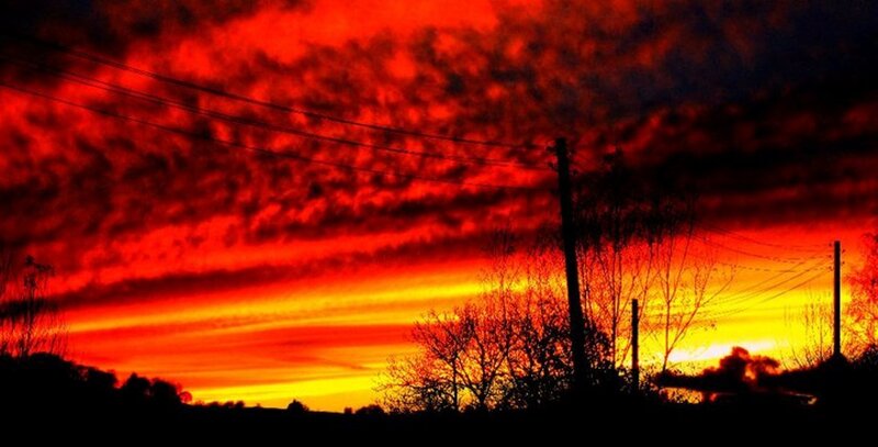 Sunset over Power Lines — Red