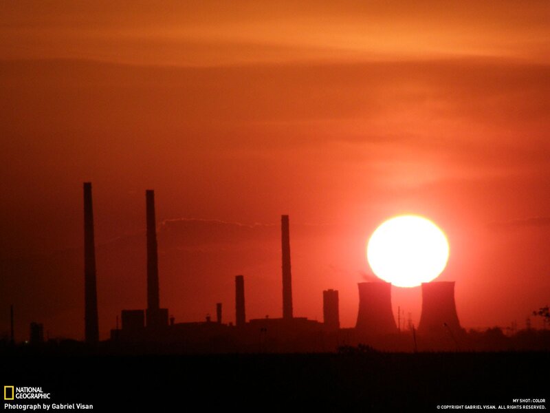Sunset over power plant