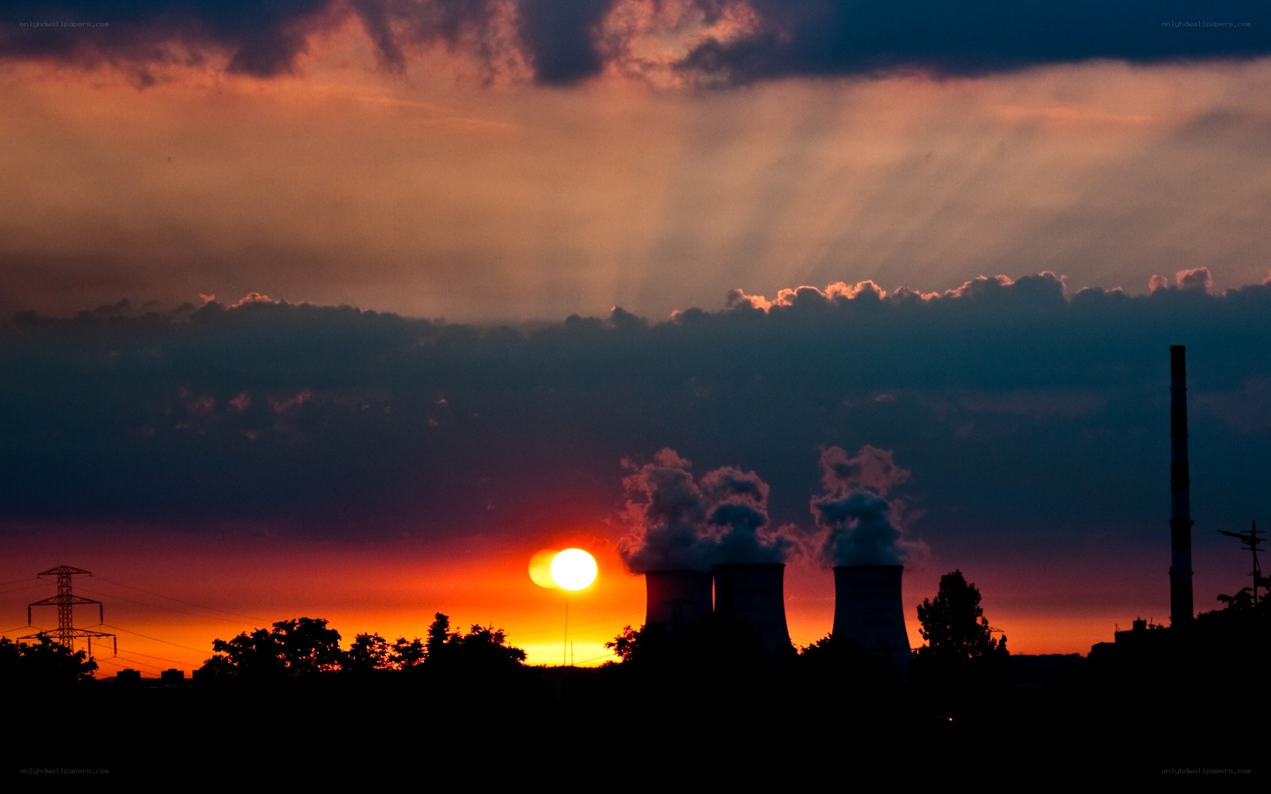 Sunset over power plant