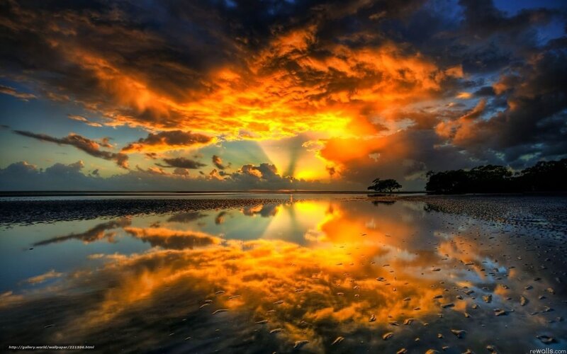 Sunset over reflective water