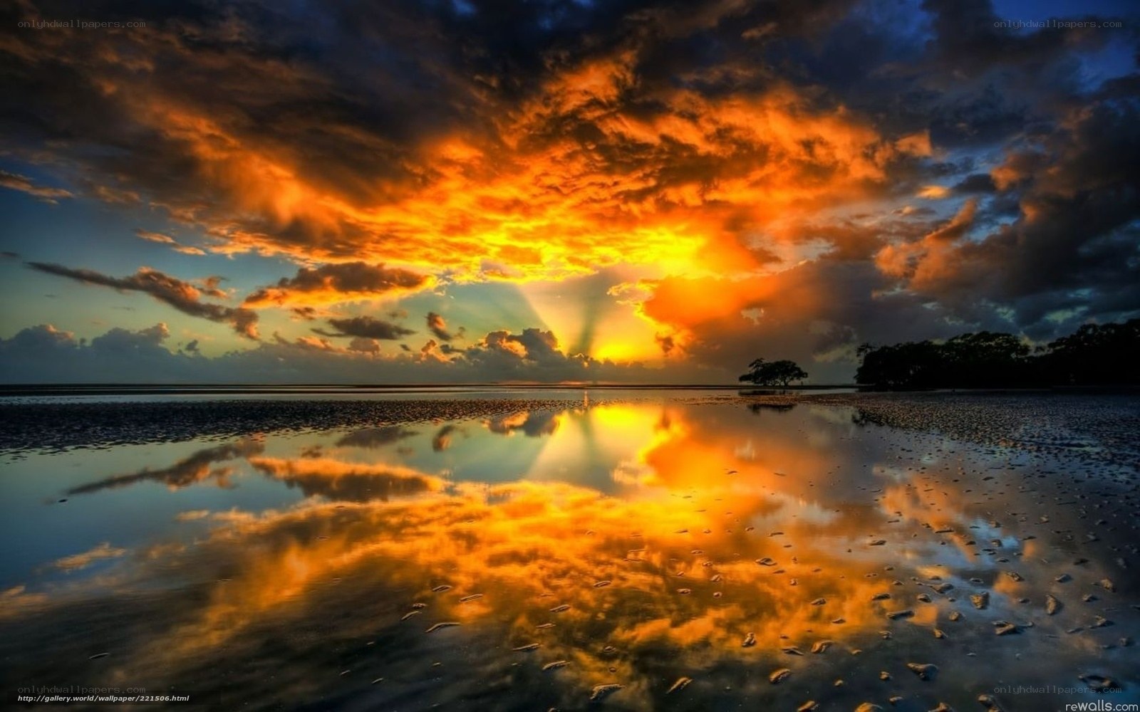 Sunset over reflective water