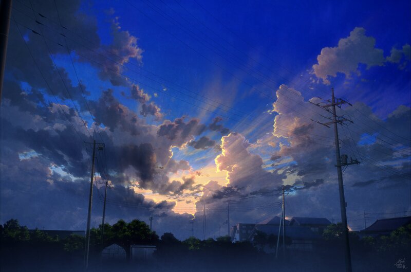 Sunset over Residential Area — Blue, Dramatic