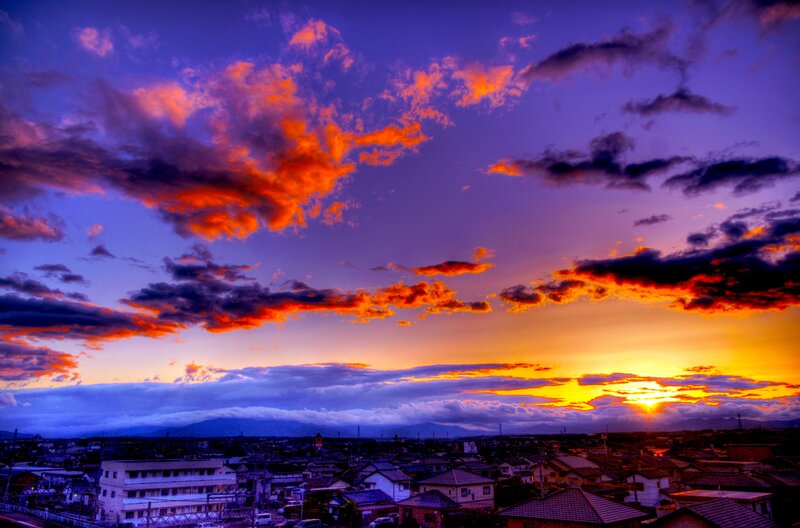 Sunset over Residential Area — Purple