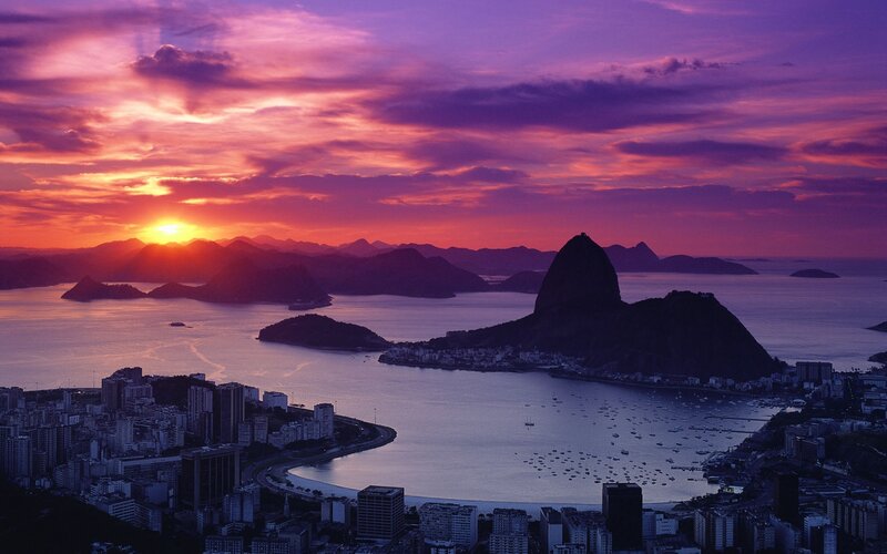 Sunset over Rio De Janeiro — Purple, Dramatic, Photograph, Mountain, Cityscape