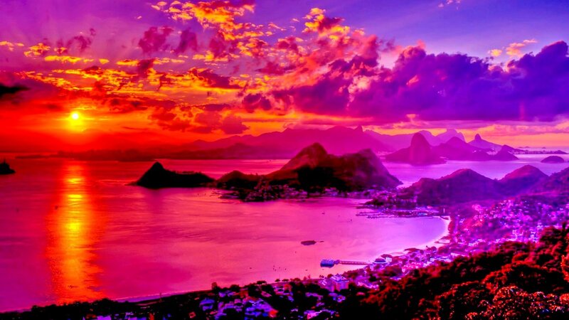 Sunset over Rio De Janeiro — Purple, Dramatic, Photograph, Mountains, Sea