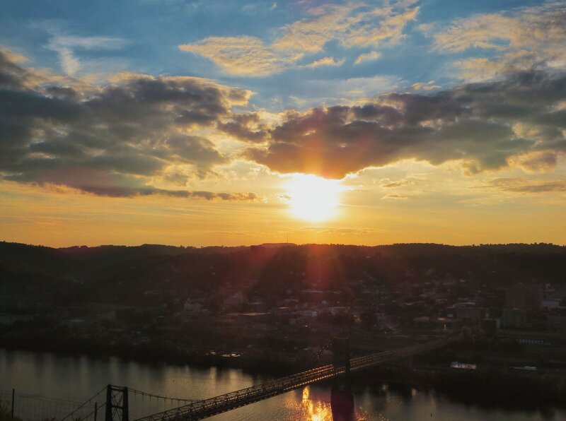 Sunset over River and Bridge — Orange