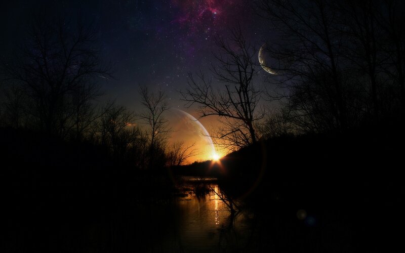 Sunset over River — Black