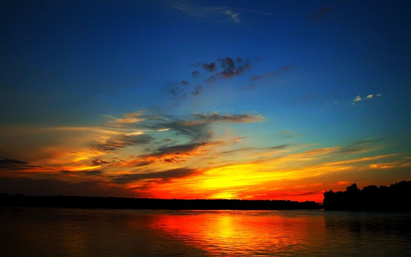 Sunset over River — Blue, Dramatic, Photograph, Sky, Clouds