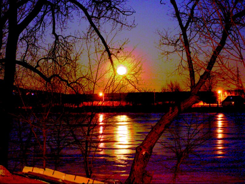 Sunset over River — Blue, Dramatic, Photograph, Trees