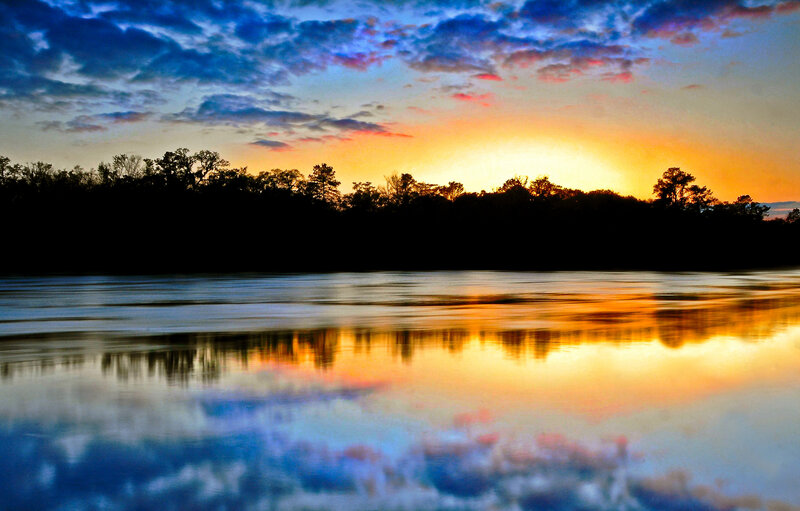 Sunset over River — Blue, Dramatic