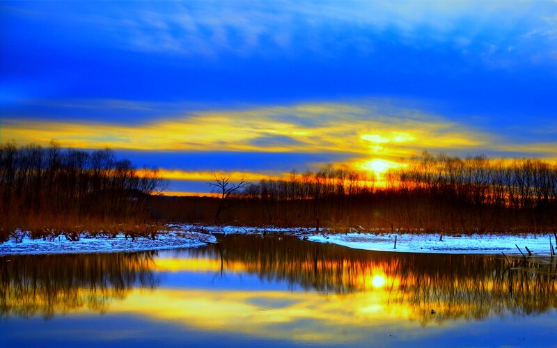 Sunset over River — Blue, Dramatic, Winter