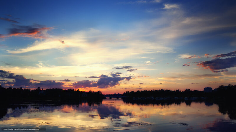 Sunset over River — Blue, Serene, Photograph, Sky