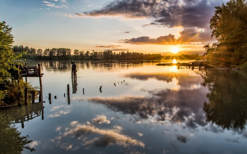 Sunset over River — Blue, Serene, Photograph, Sun