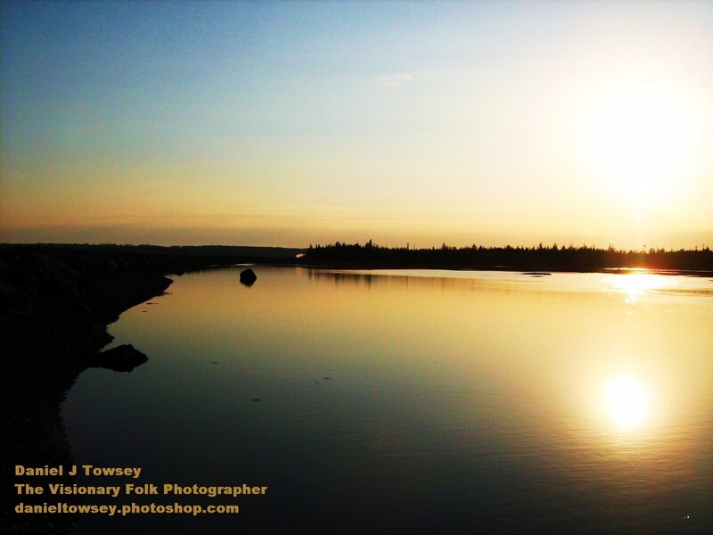 Sunset over River — Blue, Serene, Photograph, Trees, Sun