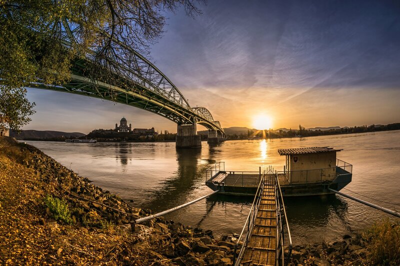 Sunset over River Bridge — Gold