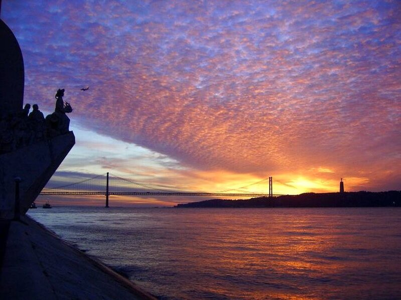 Sunset over River Bridge — Orange, Dramatic