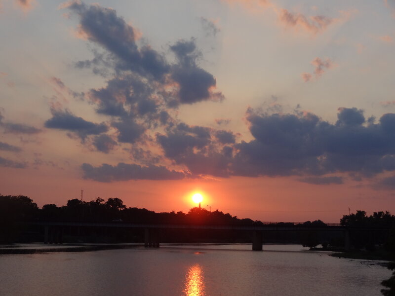 Sunset over River Bridge — Orange, Serene