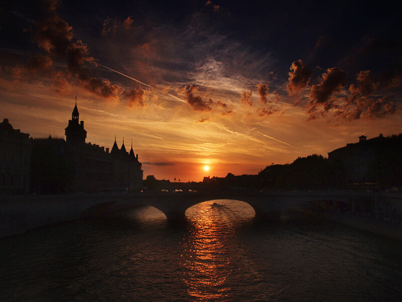 Sunset over River Bridge — Orange