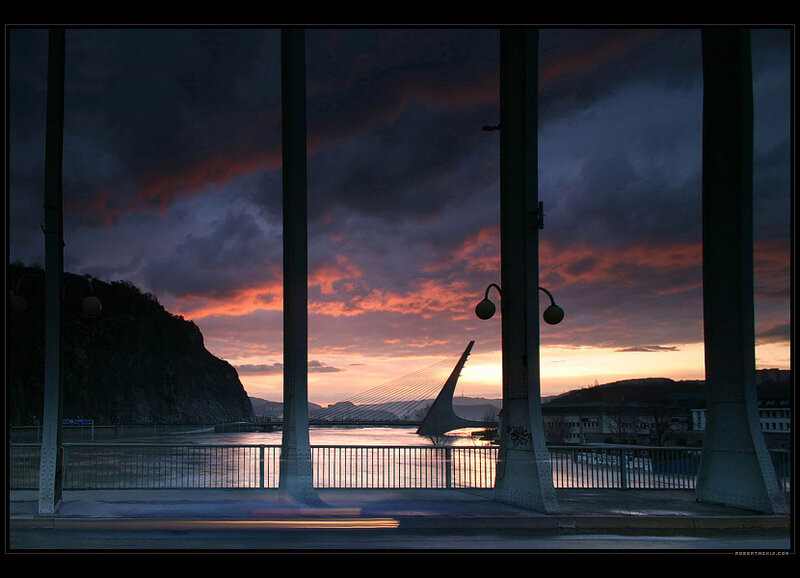 Sunset over River Bridge — Purple