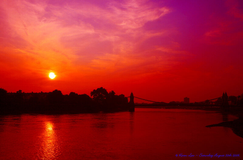 Sunset over River Bridge — Red