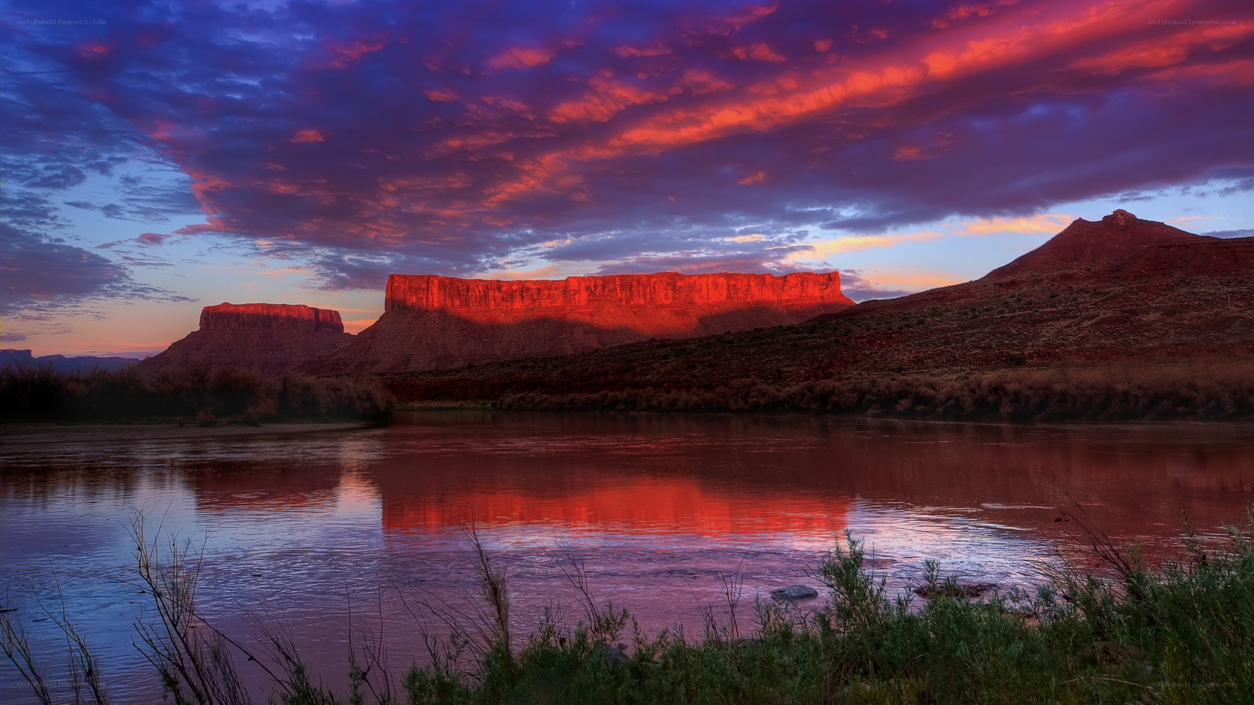 Sunset over river canyon