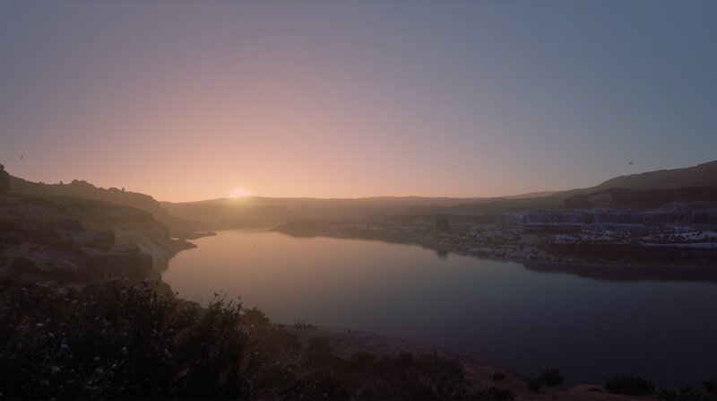 Sunset over River Canyon — Orange, Serene, 3d Render