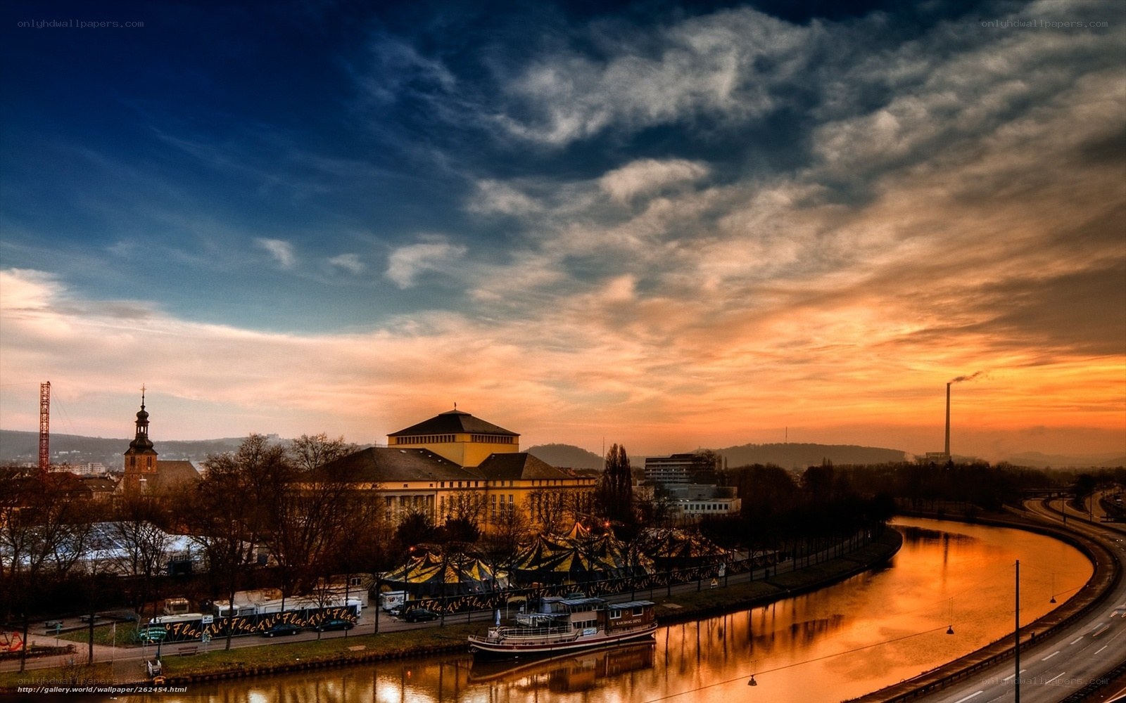 Sunset over river city