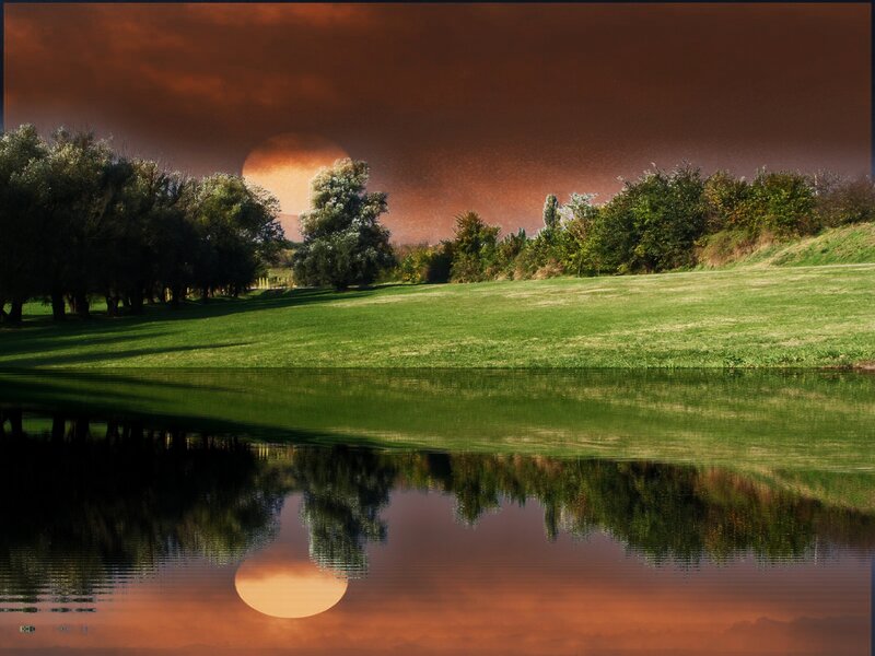 Sunset over River — Green