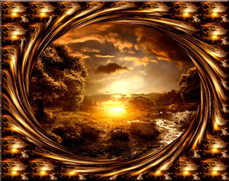 Sunset over River Landscape — Gold