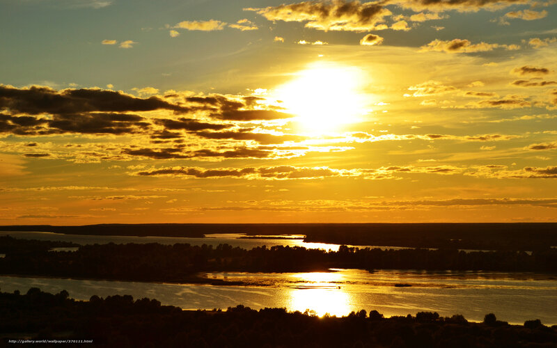 Sunset over River Landscape — Yellow