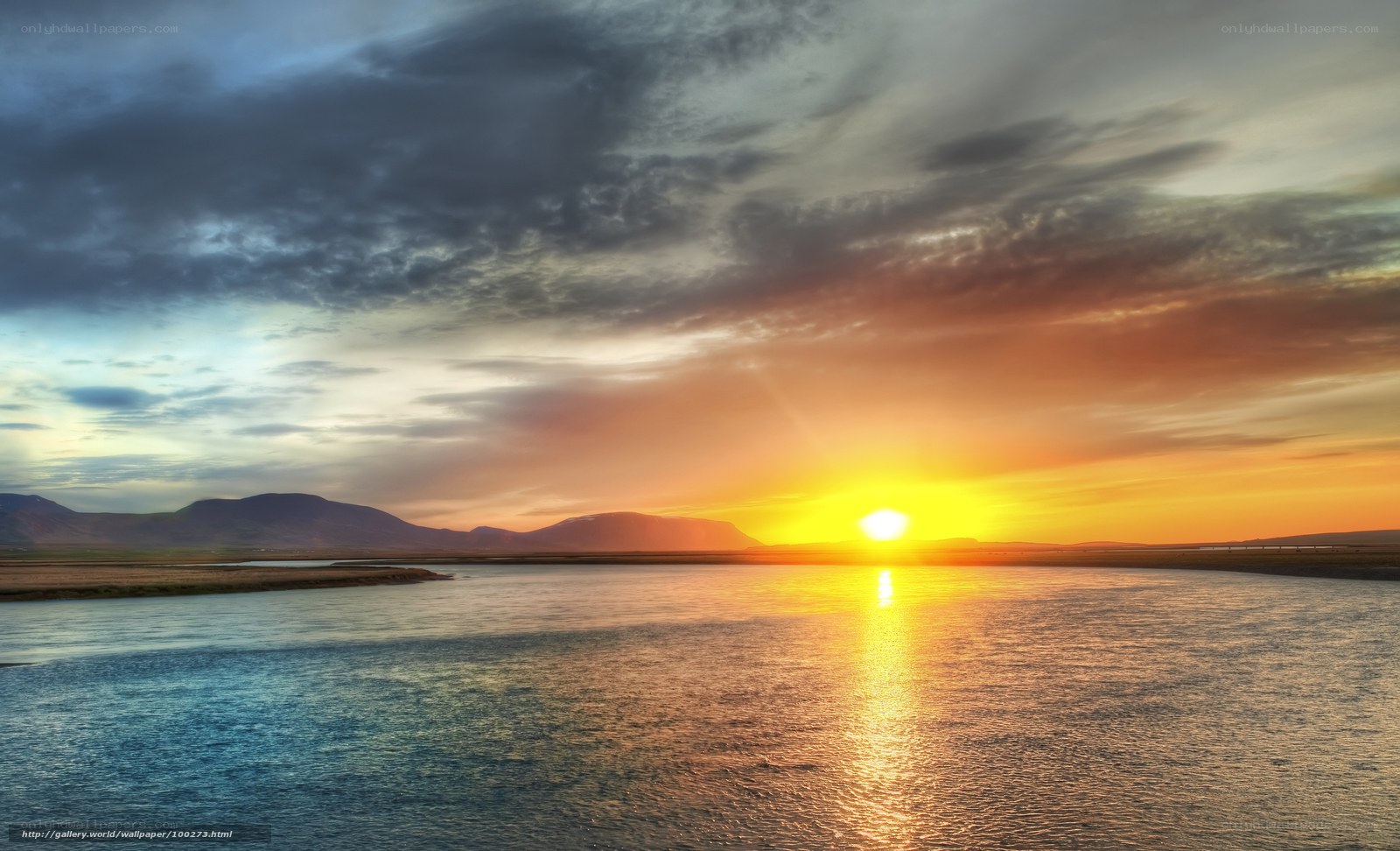 Sunset over river landscape