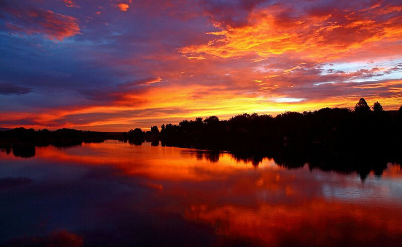 Sunset over River — Orange, Dramatic, Photograph, Sky