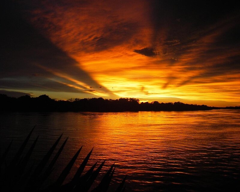 Sunset over River — Orange, Dramatic, Photograph, Sky, Trees, Yellow