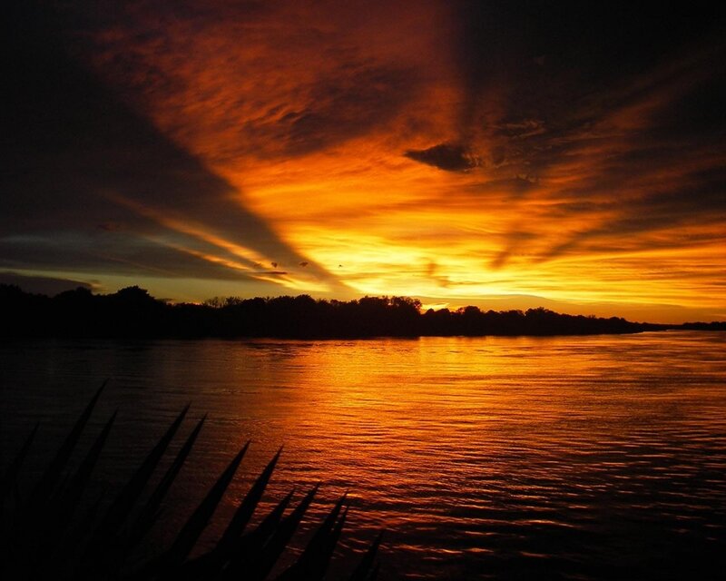 Sunset over River — Orange, Dramatic, Photograph, Trees, Sky, Yellow, Black