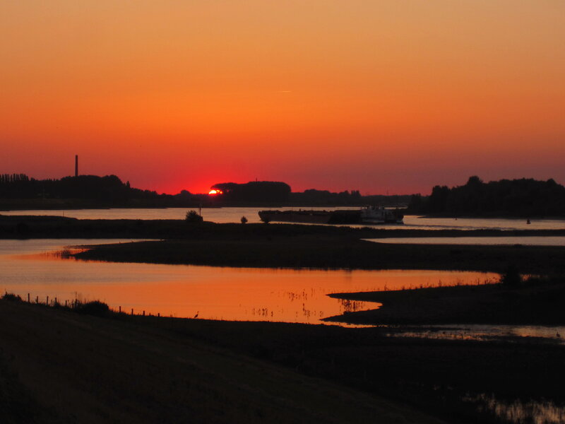 Sunset over River — Orange, Serene, Photograph, Boat